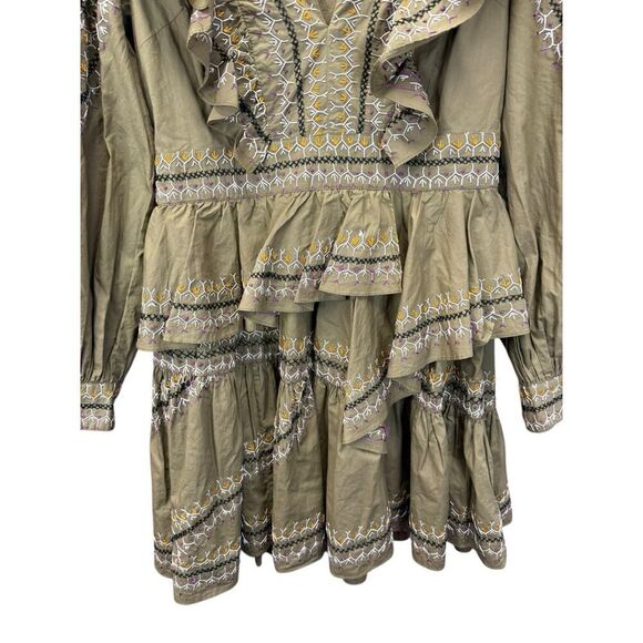 Ulla Johnson Olive Anais Embroidered Ruffle Mini Dress Size 6 Cotton Boho Chic - Picture 8 of 16